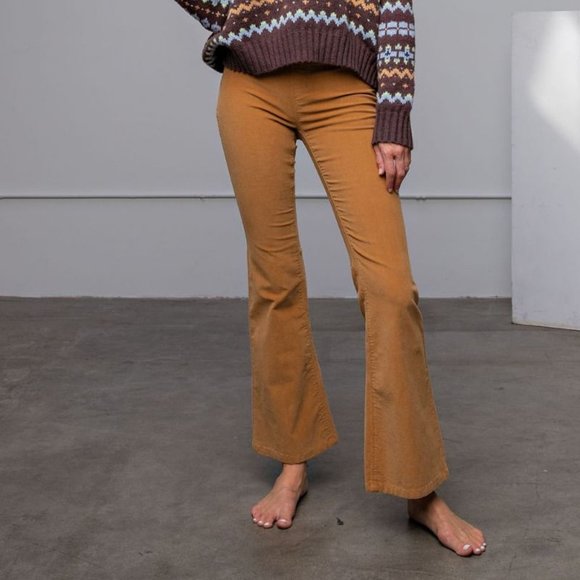easel Pants & Jumpsuits Easel Camel Bell Bottom Stretch Corduroy